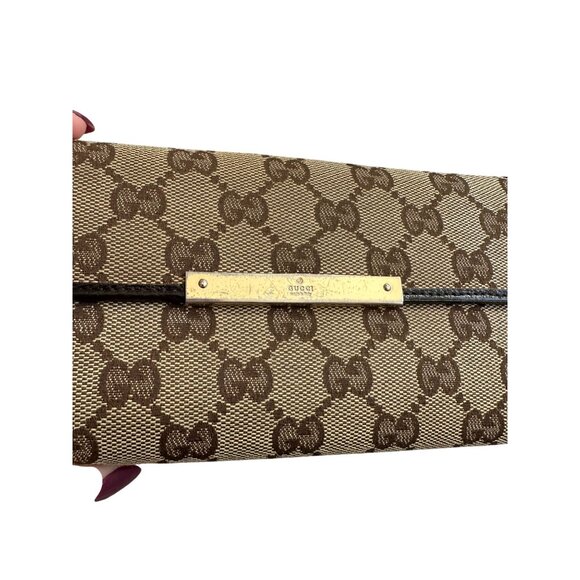GUCCI Brown Leather Canvas Logo Long Wallet - Picture 5 of 10